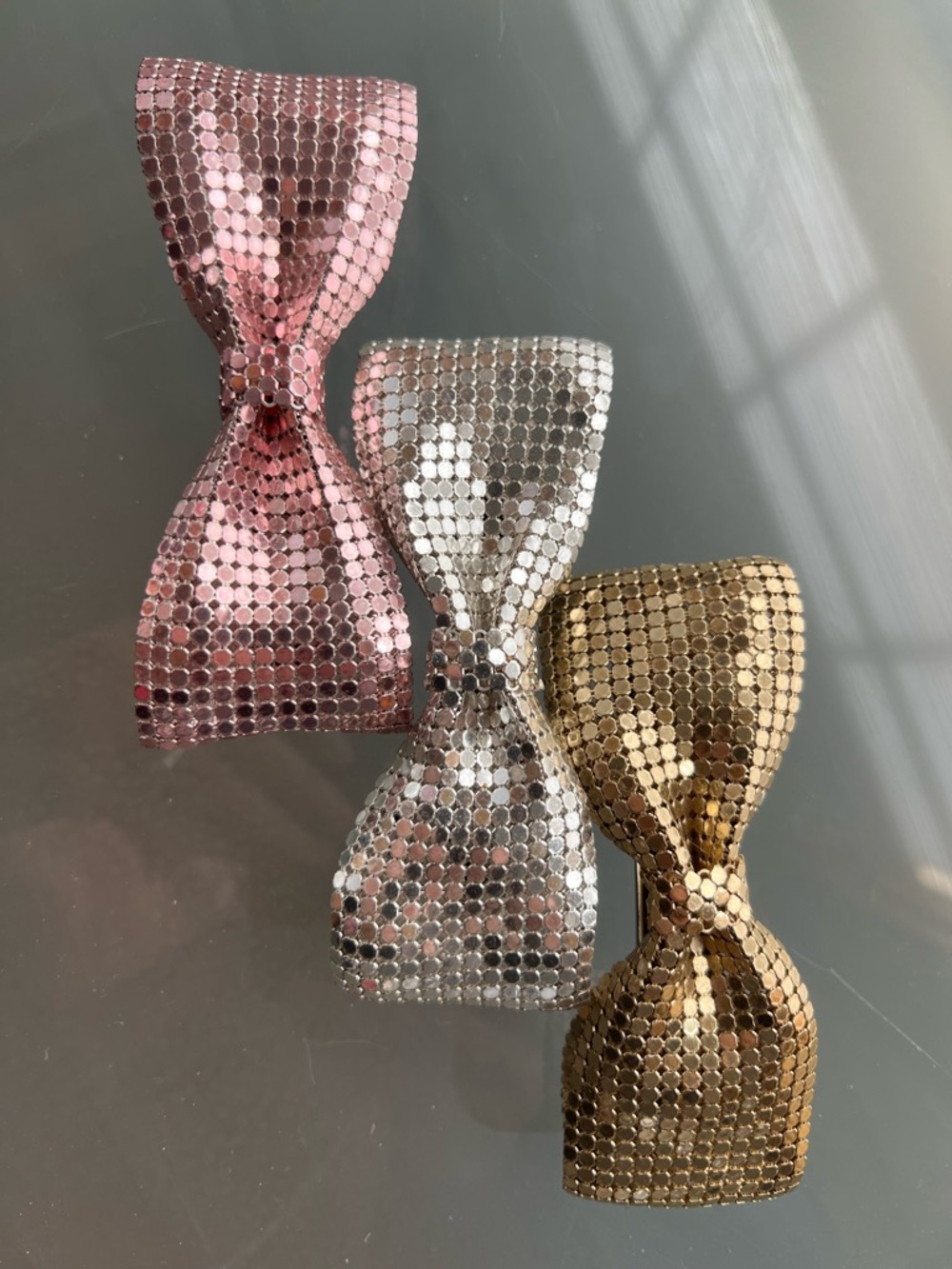 3️⃣Set 1980s Made in France Metal Mesh Chainmail Bow Barrette Gold Silver Rose - Picture 11 of 17